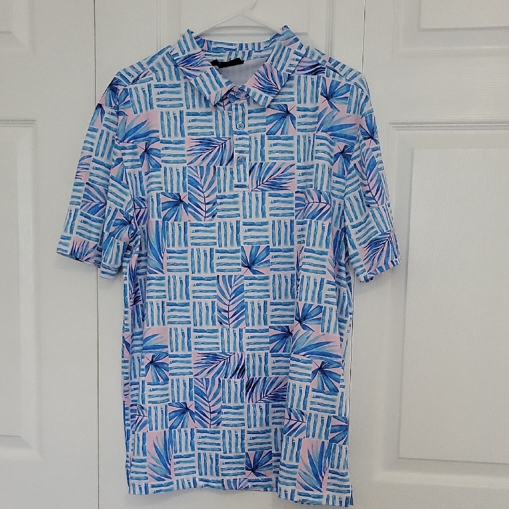Men's Blue and Pink Patterned Shirt